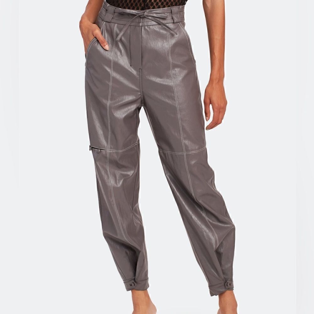 Wnderkammer Eco Stitch Faux Leather Trouser Light Gray Hi Rise Womens Pants New